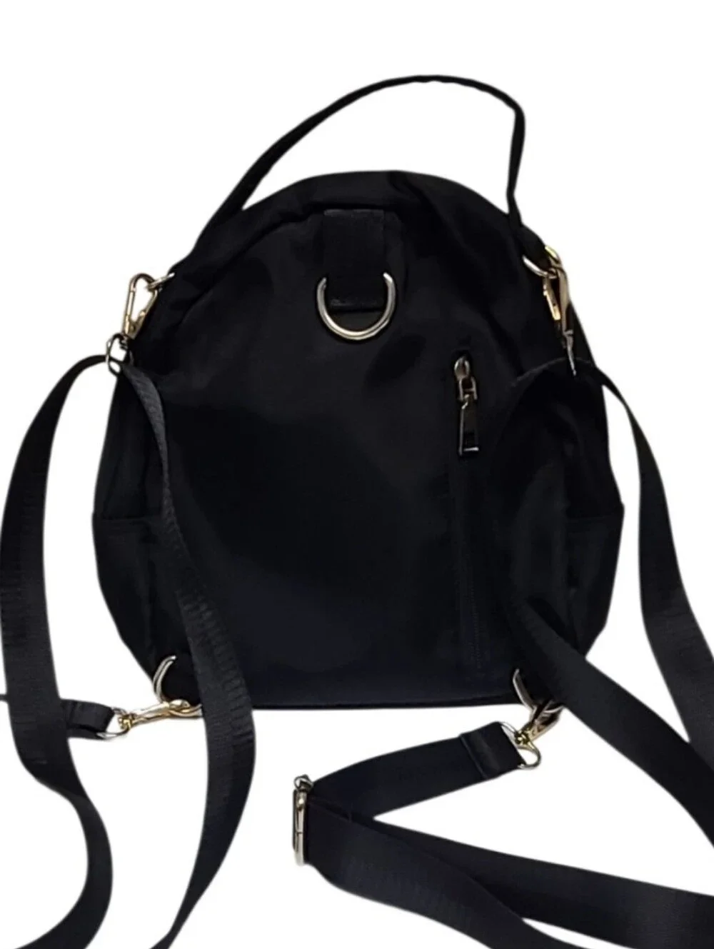 Black Nylon Mini Backpack Convertible Purse Crossbody Shoulder Bag Gold Hardware